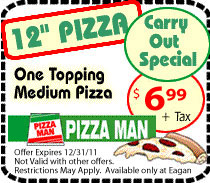 Eagan Pizza Man 12 inch pizza Coupon