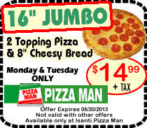 Isanti Pizza Man 16 inch Pizza Coupon