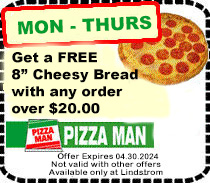 Lindstrom Pizza Man 16 inch Pizza Coupon
